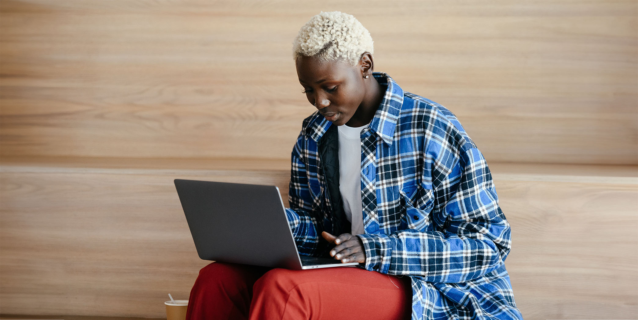 African American woman using laptop