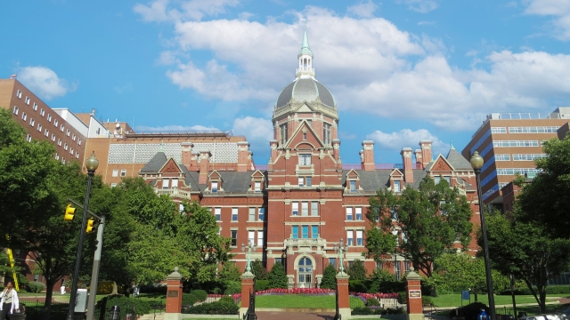 Exterior shot of a building at Johns Hopkins University